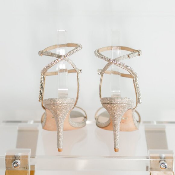 Badgley Mischka Claudette Platinum Women's Heel 7.5 Diamond Rhinestone Sandal - Picture 7 of 10